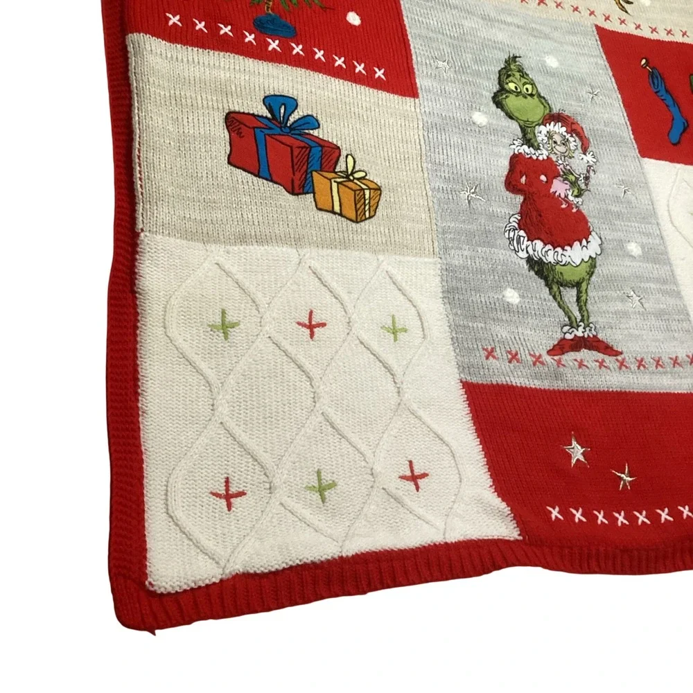 Pottery Barn Kids Dr Seuss The Grinch Christmas Knit Sherpa Throw Blanket 40x50
